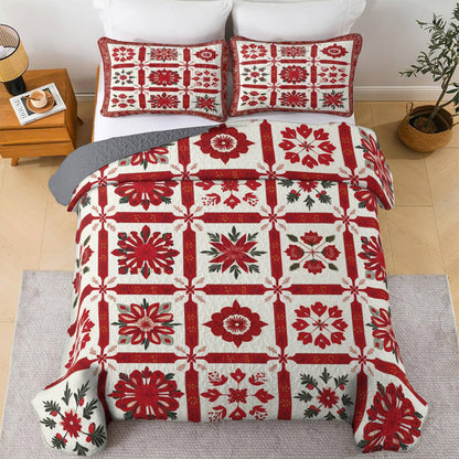 Shineful All Season Quilt 3-Piece Set Charming Red Floral