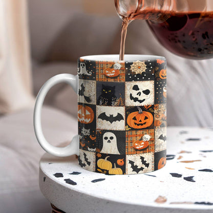 Glänzende Keramiktasse Spooky Patchwork