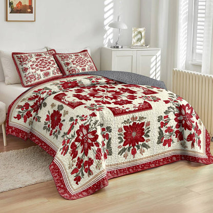 Shineful All Season Quilt 3-Piece Set Breathtaking Red Flowers