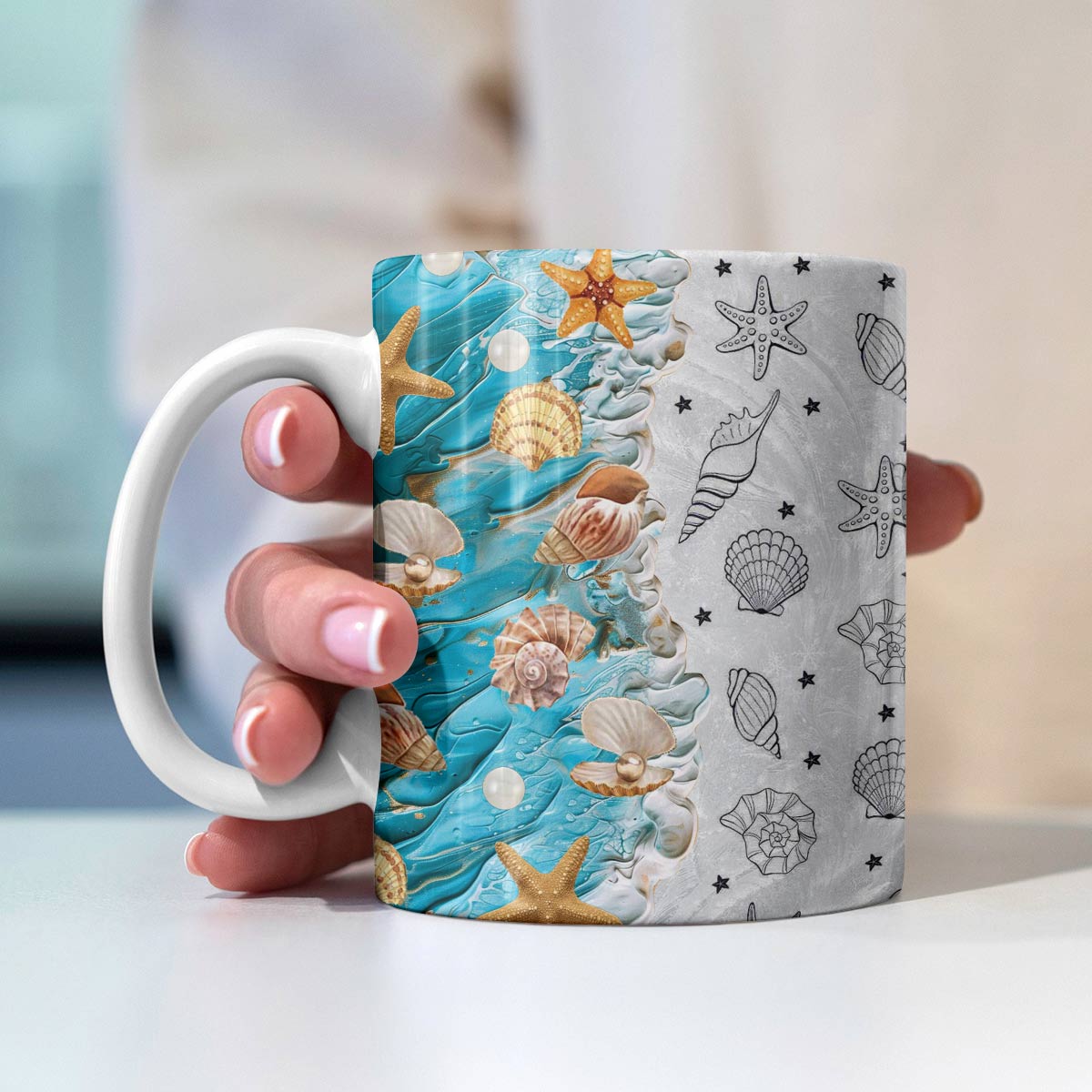 Shineful Ceramic Mug Seashell Wave