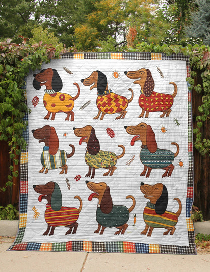 Shineful Flat Print Faux Quilt Blanket Jovial Dachshunds