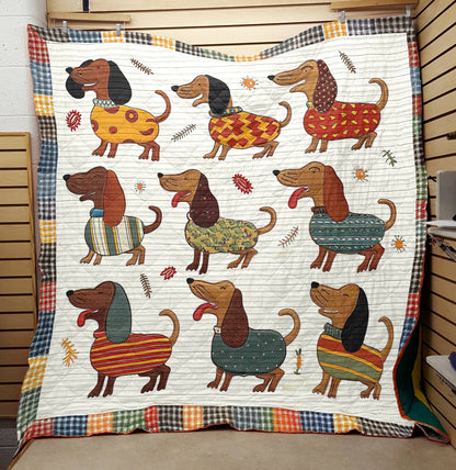 Shineful Flat Print Faux Quilt Blanket Jovial Dachshunds