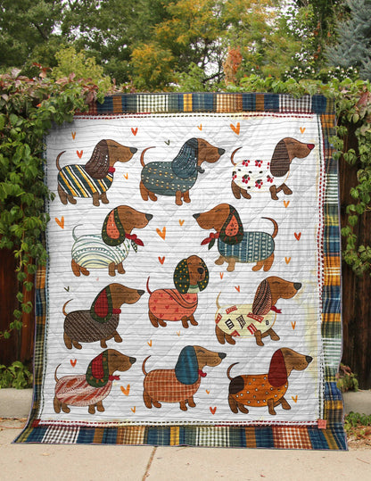 Shineful Flat Print Faux Quilt Blanket Cuteness Overload Dachshunds