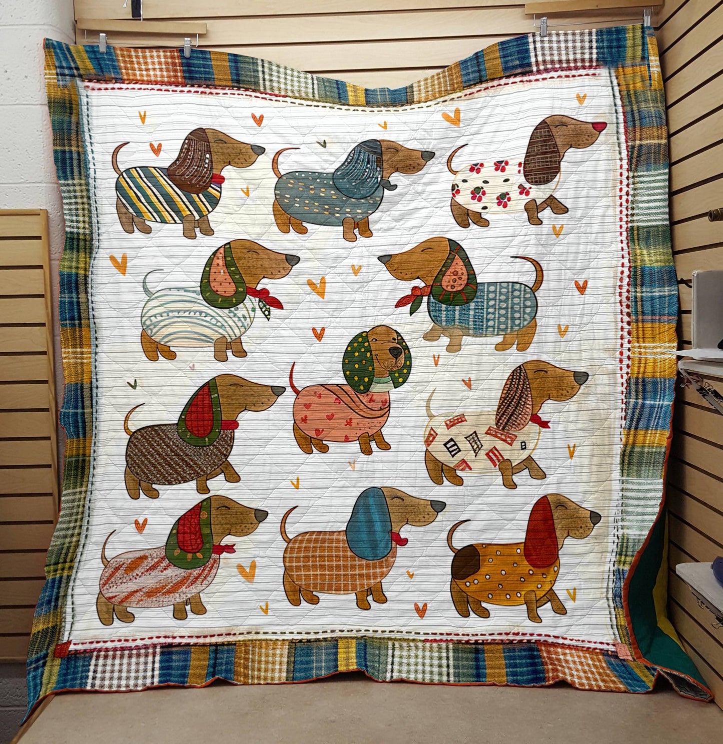 Shineful Flat Print Faux Quilt Blanket Cuteness Overload Dachshunds