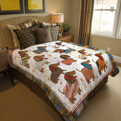 Shineful Flat Print Faux Quilt Blanket Cuteness Overload Dachshunds