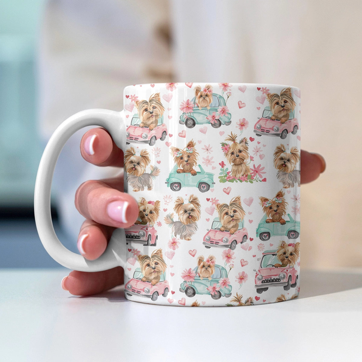 Tasse en céramique brillante Yorkie Love