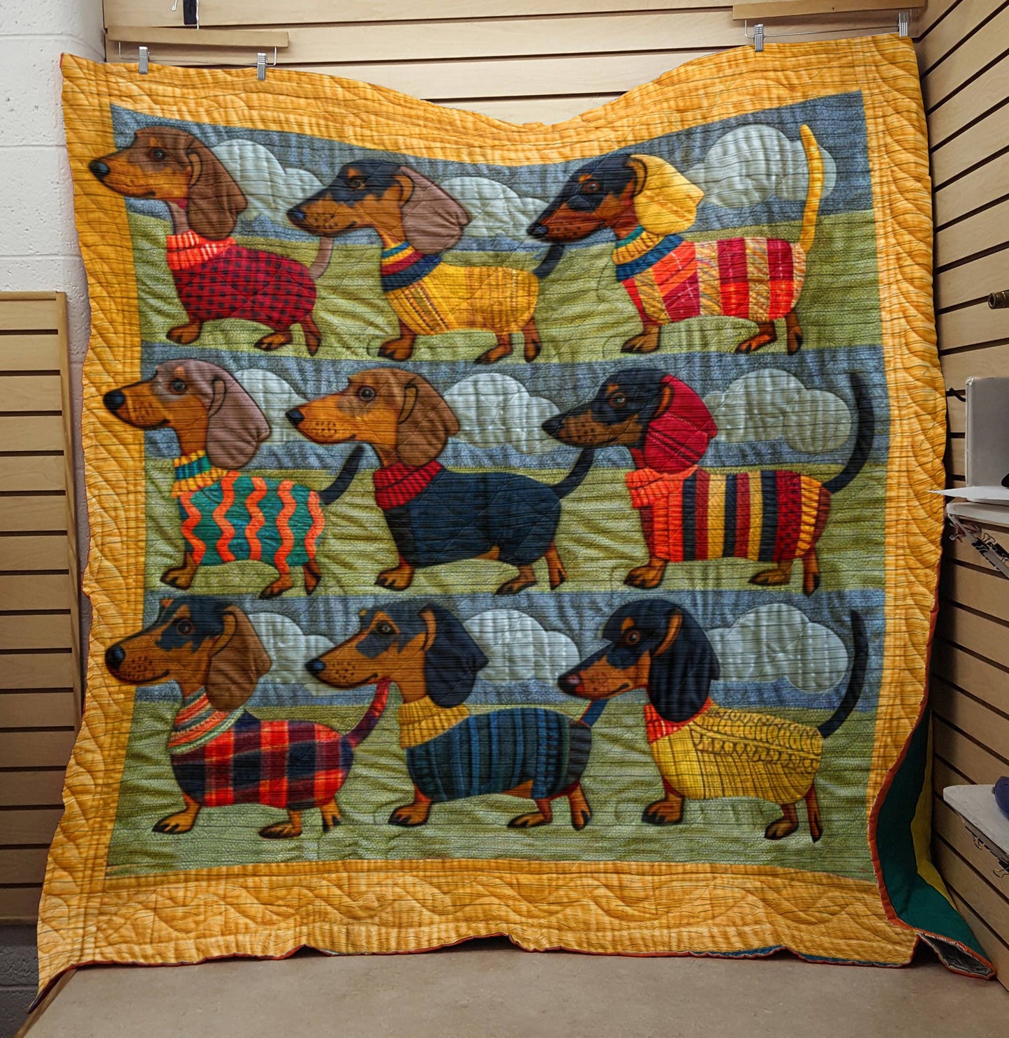 Shineful Flat Print Faux Quilt Blanket Cozy Dachshunds