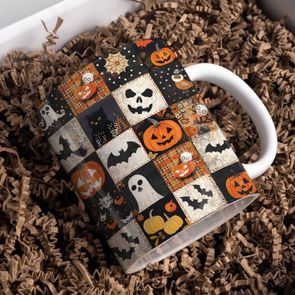 Glänzende Keramiktasse Spooky Patchwork