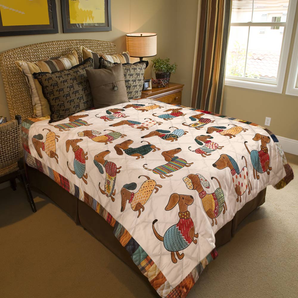 Shineful Flat Print Faux Quilt Blanket Dachshunds Fashion