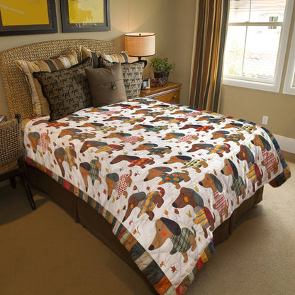 Shineful Flat Print Faux Quilt Blanket Cute Baby Dachshunds