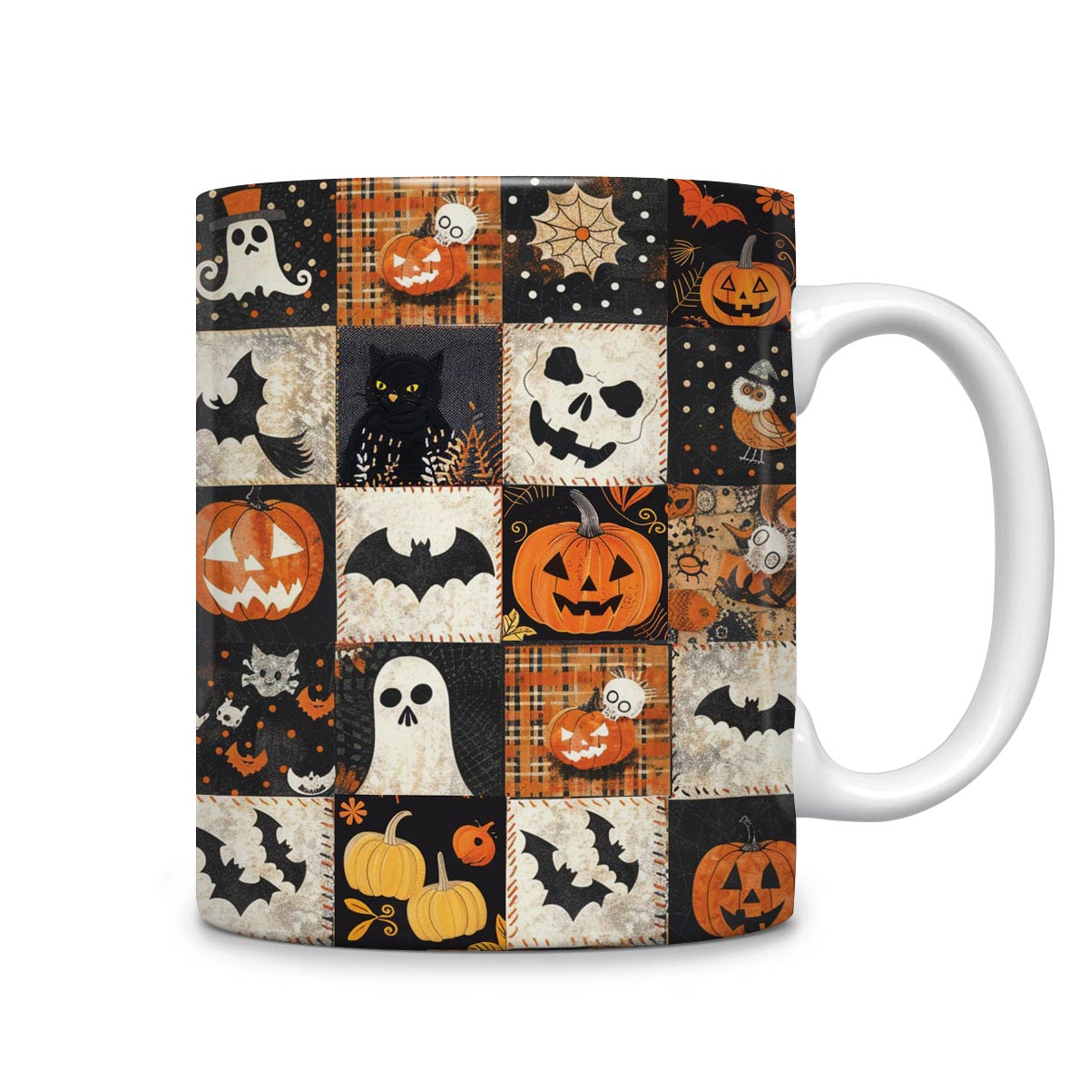 Glänzende Keramiktasse Spooky Patchwork