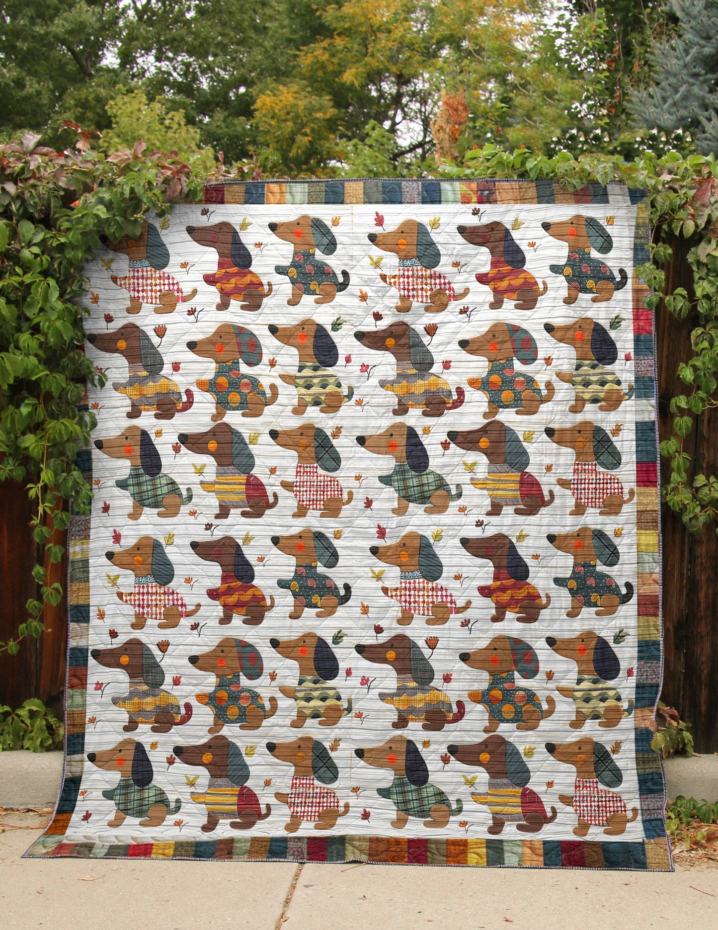 Shineful Flat Print Faux Quilt Blanket Cute Baby Dachshunds