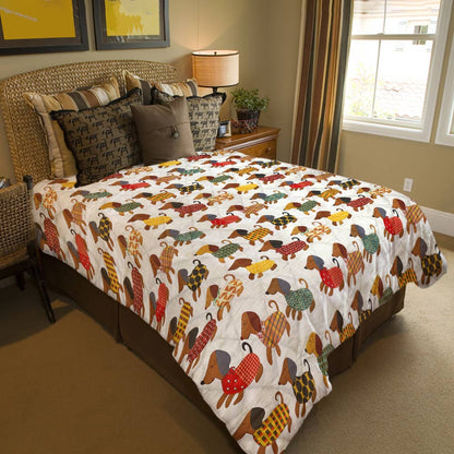 Shineful Flat Print Faux Quilt Blanket Playful Dachshunds