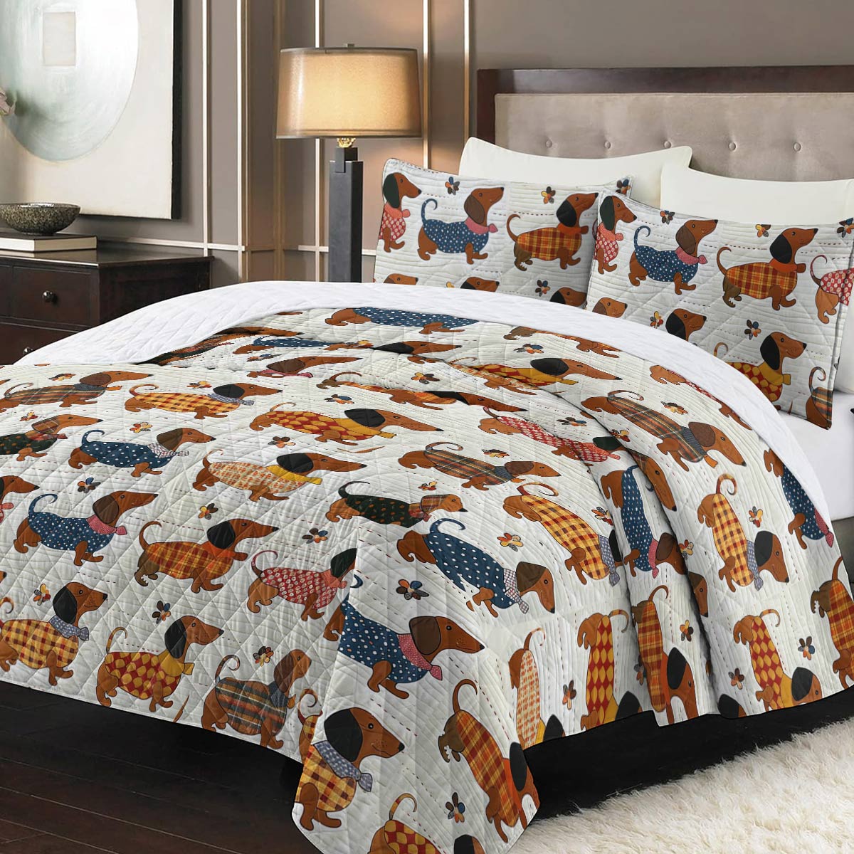 Shineful Quilt 3-Piece Set Gentle Dachshunds