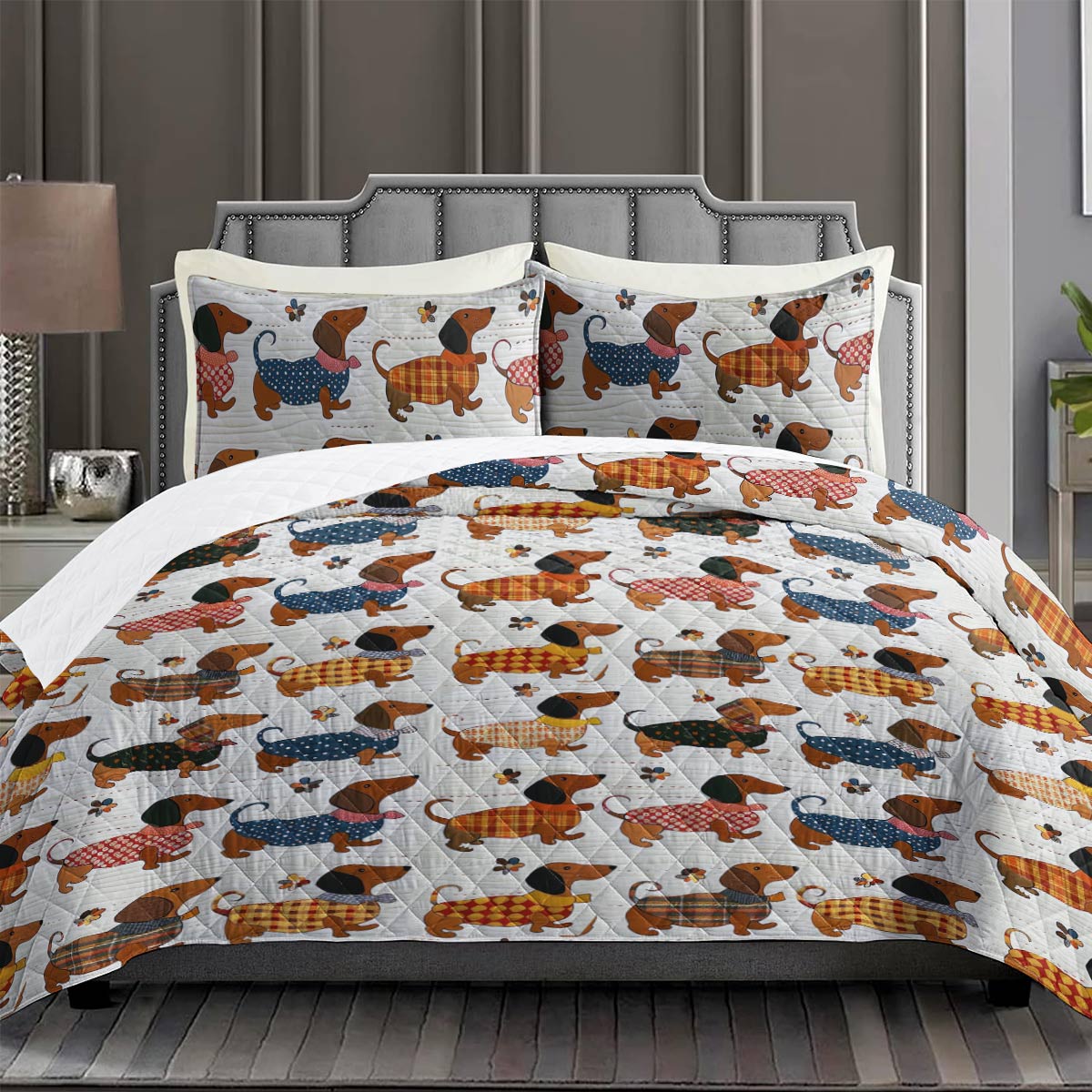 Shineful Quilt 3-Piece Set Gentle Dachshunds