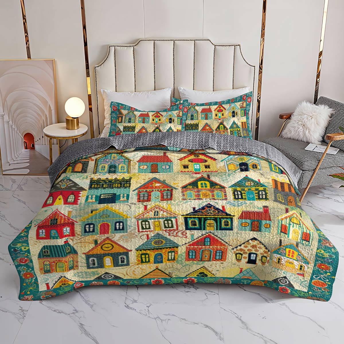 Shineful All Season Quilt 3-Piece Set Colorful Houses