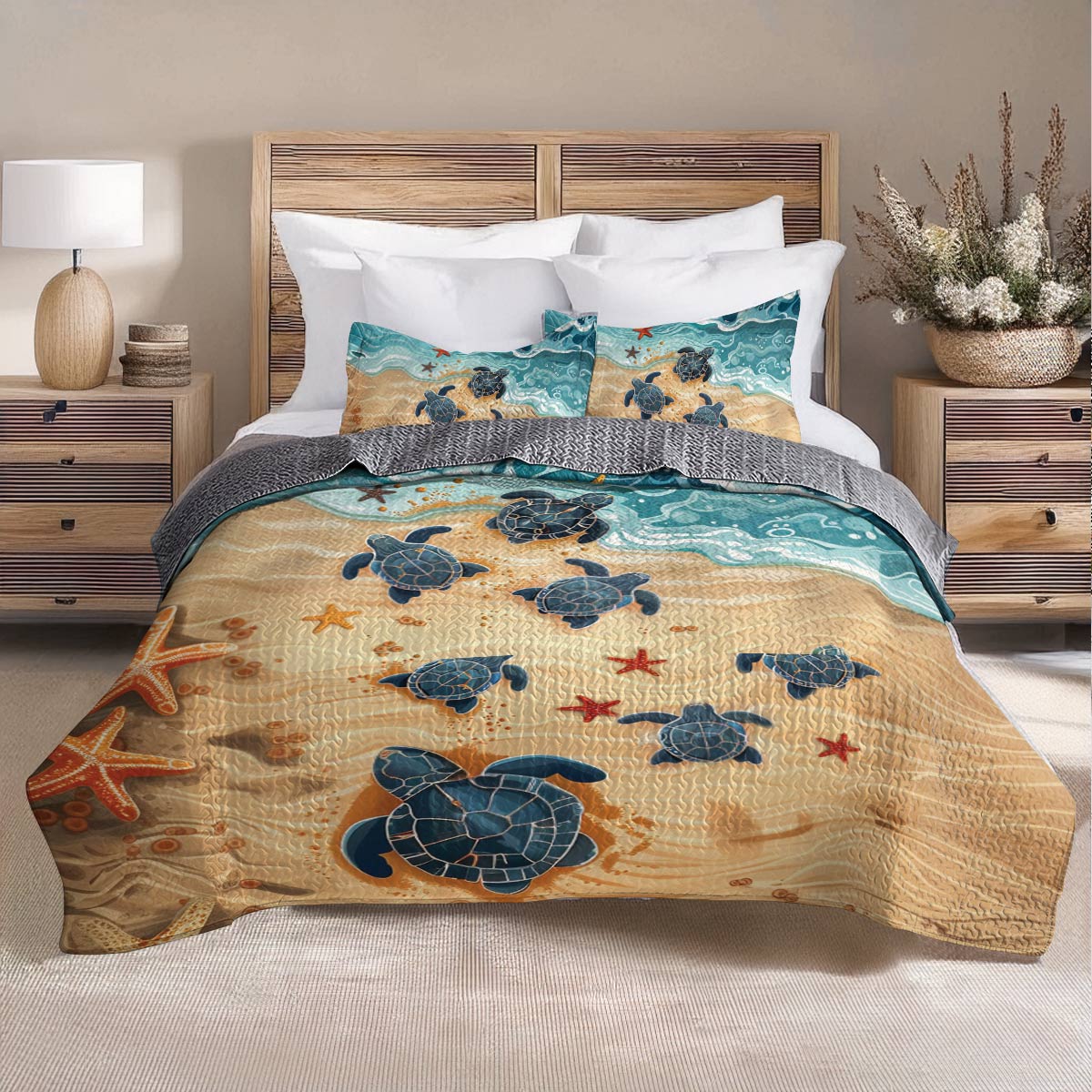 Shineful All Season Quilt 3-Piece Set Turtle Ocean