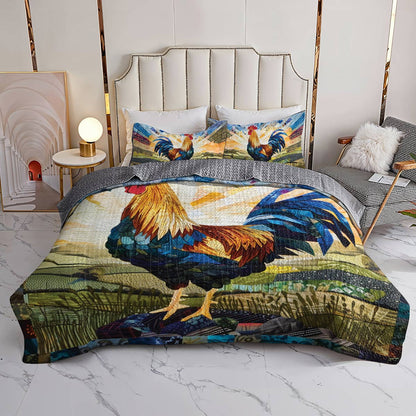 Shineful All Season Quilt 3-Piece Set Rooster Sunrise