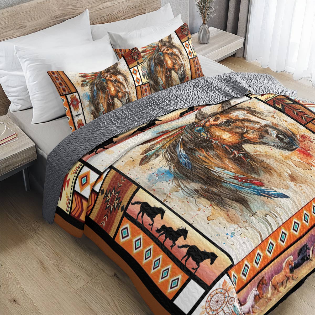 Shineful All Season Quilt 3-Piece Set Tribal Horse