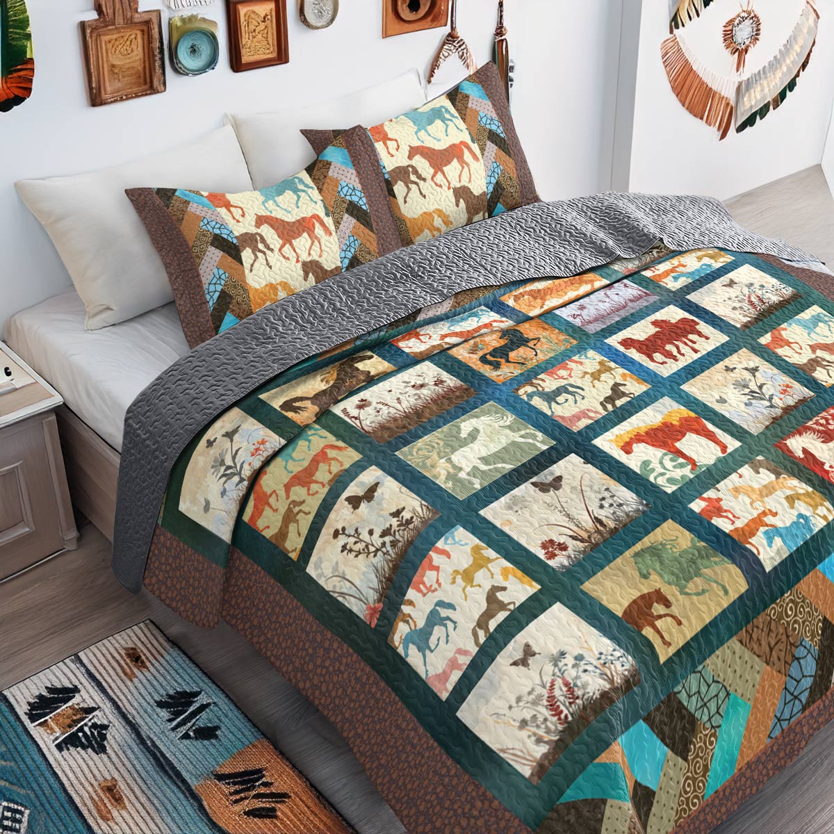 Shineful All Season Quilt 3-Piece Set Vintage Horse