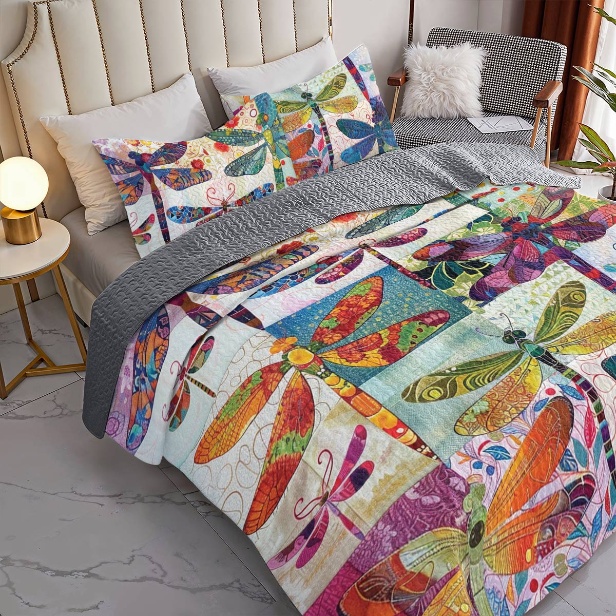 Shineful All Season Quilt 3-Piece Set Dragonfly Harmony