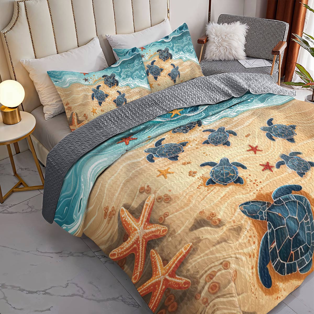 Shineful All Season Quilt 3-Piece Set Turtle Ocean