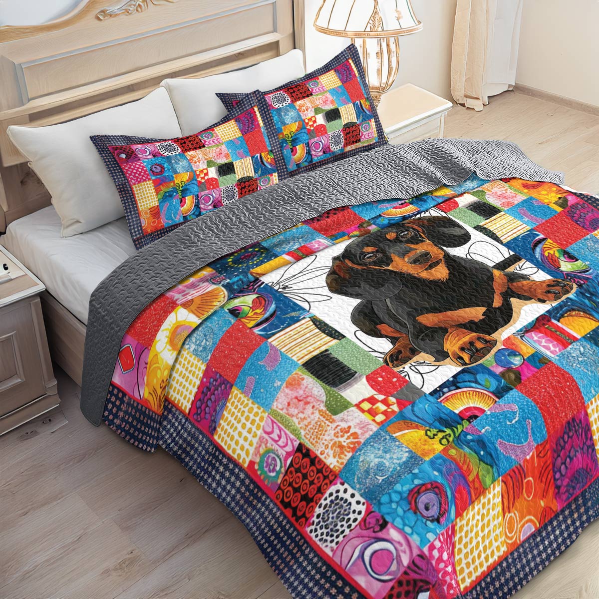 Shineful All Season Quilt 3-Piece Set Dachshund Quilt 2