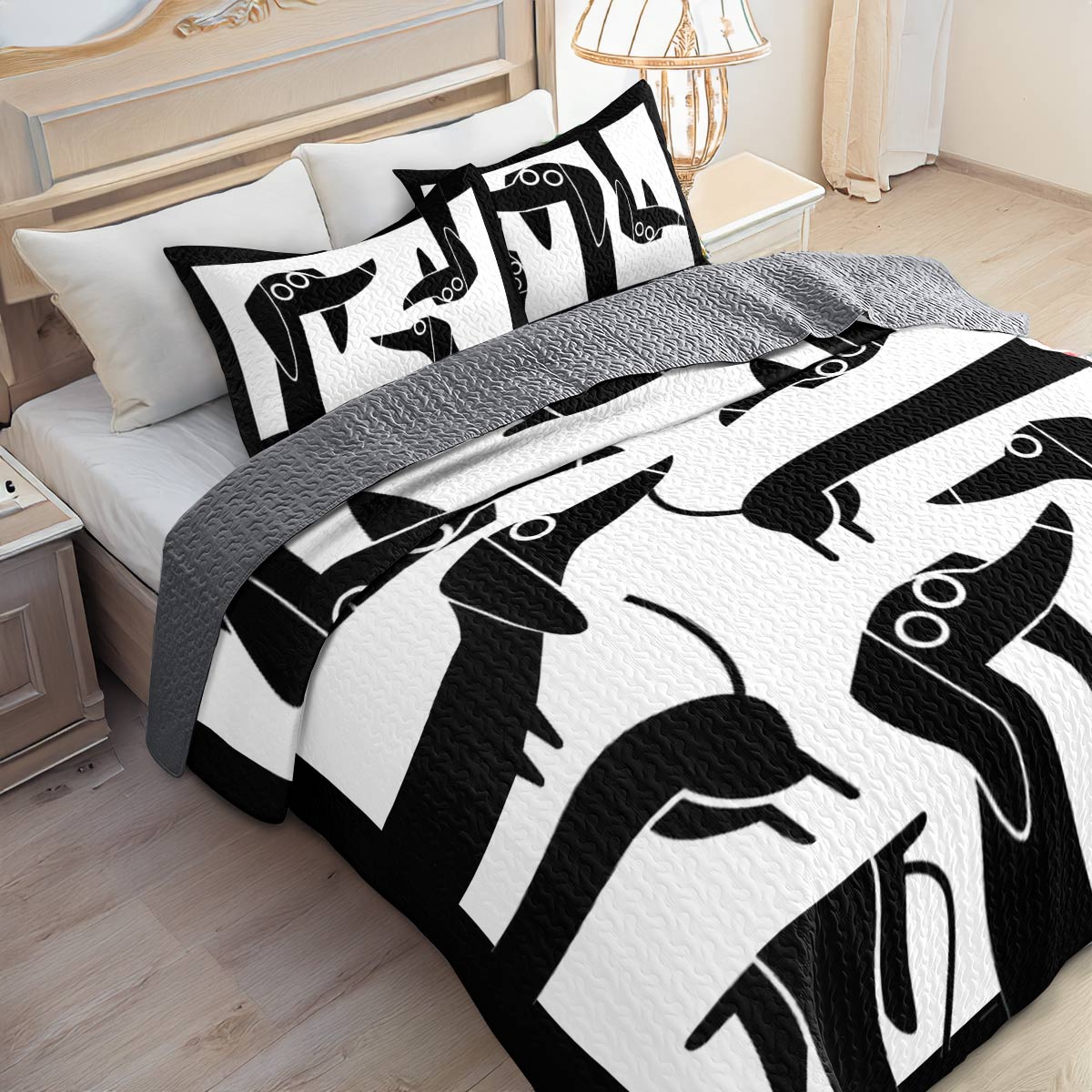 Shineful All Season Quilt 3-Piece Set Dachshund B&W