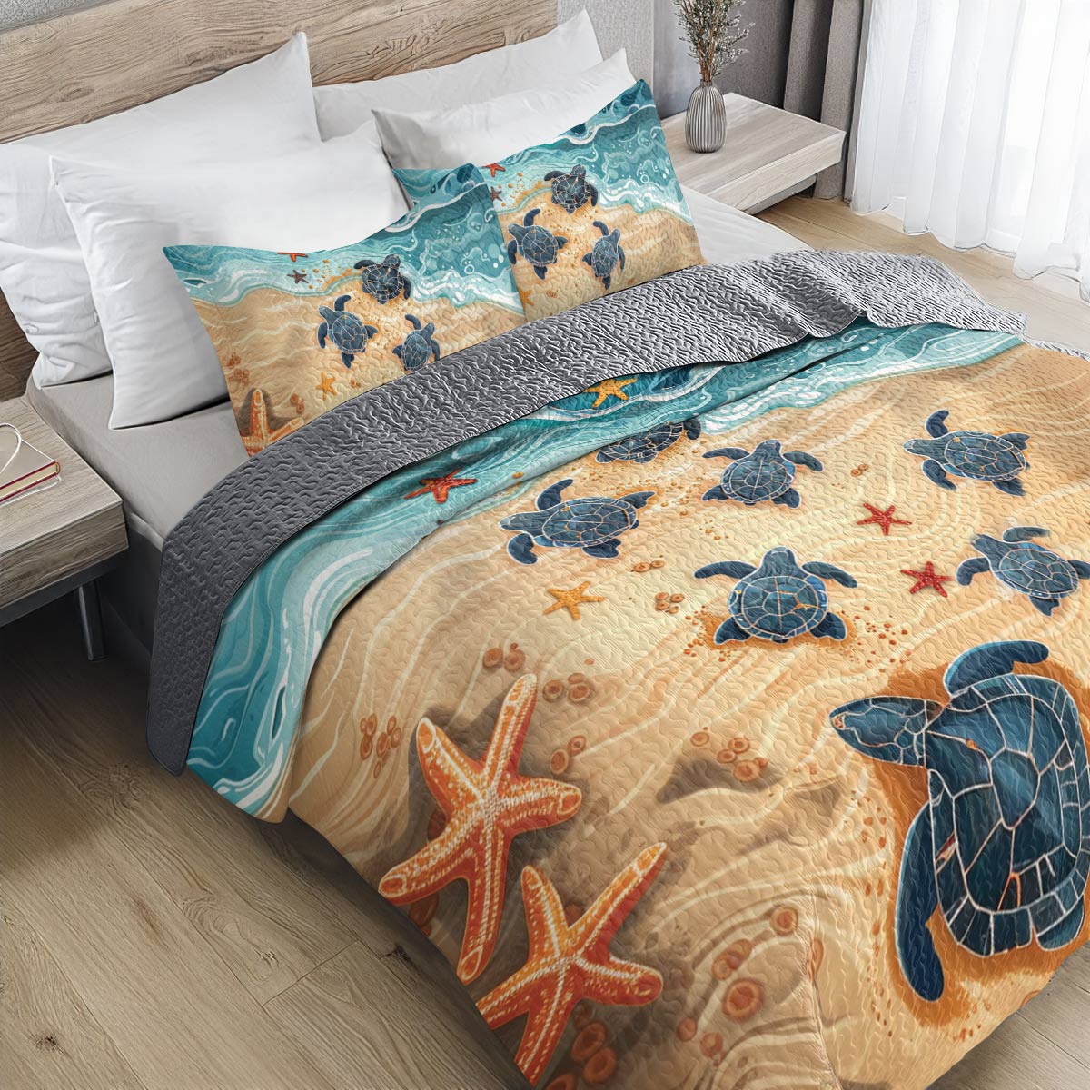 Shineful All Season Quilt 3-Piece Set Turtle Ocean