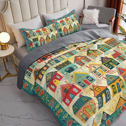 Shineful All Season Quilt 3-Piece Set Colorful Houses