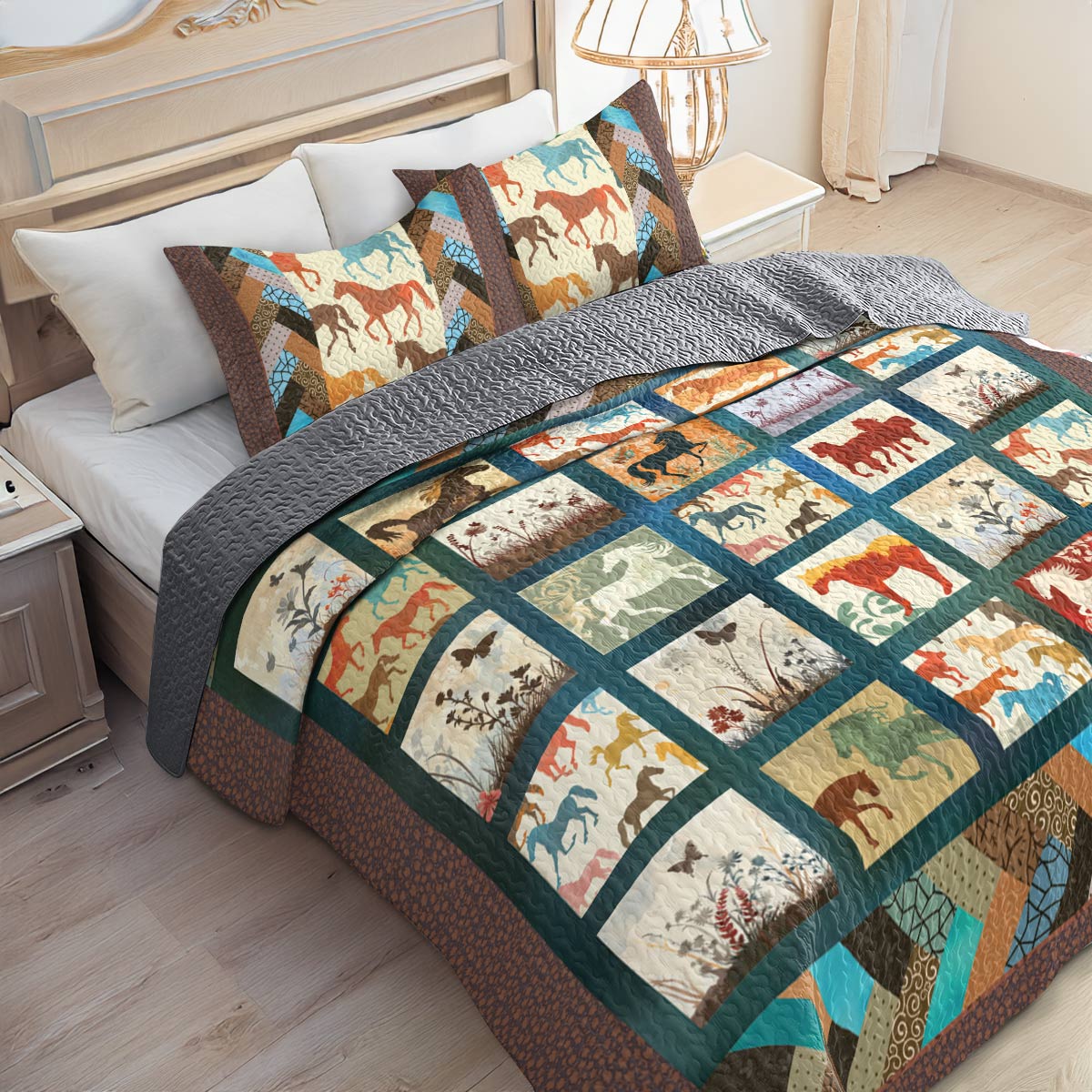 Shineful All Season Quilt 3-Piece Set Vintage Horse