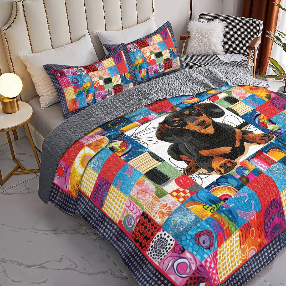 Shineful All Season Quilt 3-Piece Set Dachshund Quilt 2