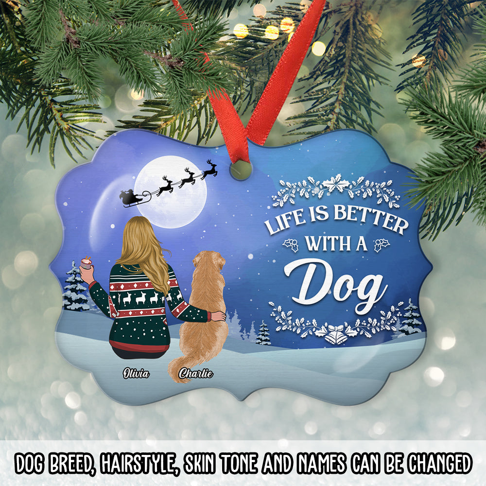 Life Is Better With Dogs Christmas - Personalized Custom Aluminium Ornament