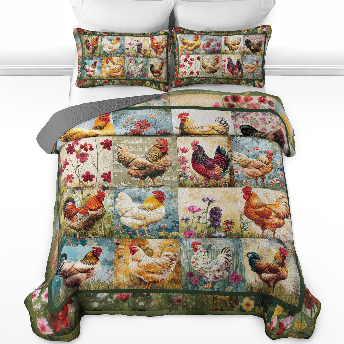 Shineful All Season Quilt 3-Piece Set Country Rooster Patchwork