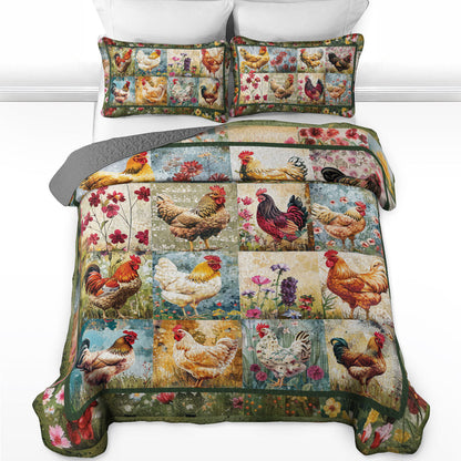 Shineful All Season Quilt 3-teiliges Set Country Rooster Patchwork