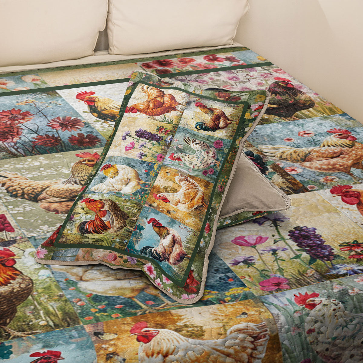 Shineful All Season Quilt 3-Piece Set Country Rooster Patchwork