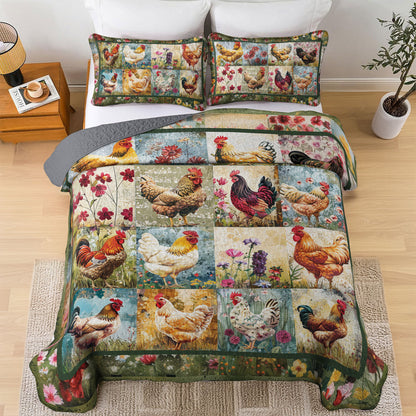 Shineful All Season Quilt 3-teiliges Set Country Rooster Patchwork