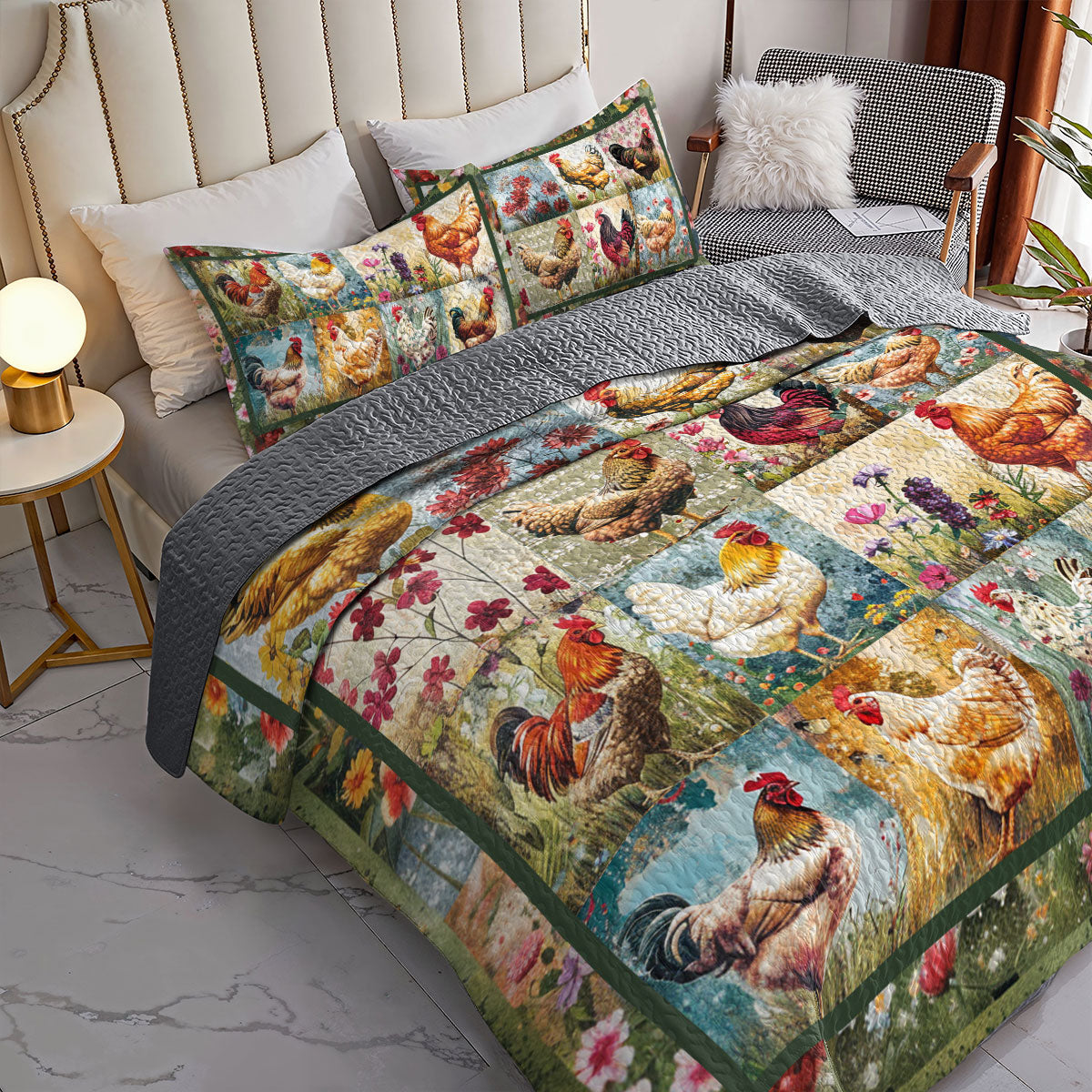 Shineful All Season Quilt 3-Piece Set Country Rooster Patchwork