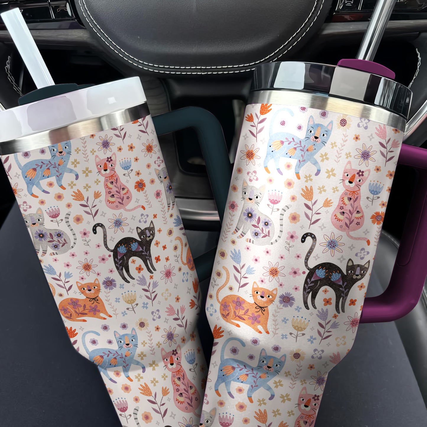 Shineful Tumbler Floral Cats