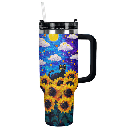 Shineful Tumbler Starry Black Cat Sunflower