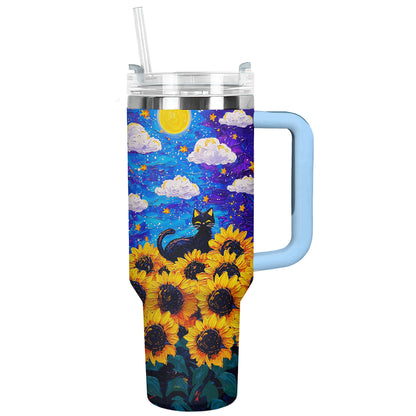 Shineful Tumbler Starry Black Cat Sunflower