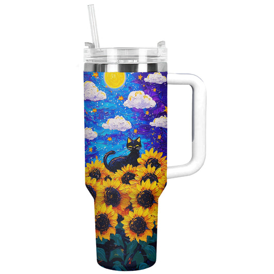 Shiny Tumbler Sternenhimmel Schwarze Katze Sonnenblume