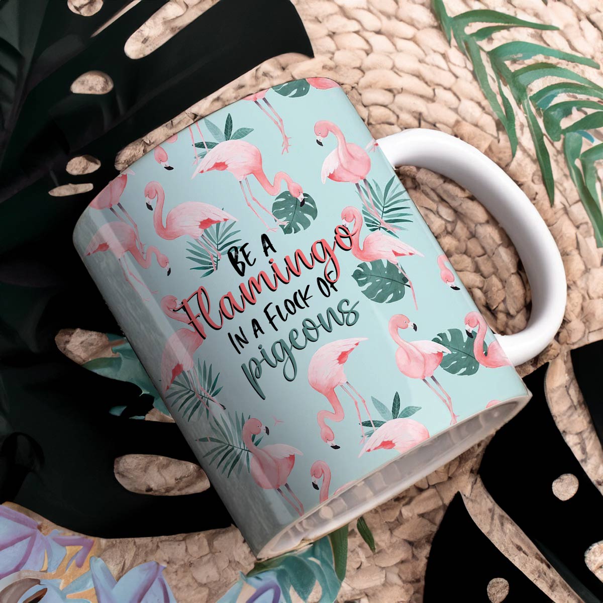 Tasse en céramique brillante Soyez un flamant rose