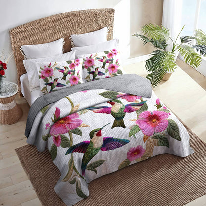 Ensemble de courtepointe toutes saisons Shineful Flat Print 3 pièces Fleurs de colibri divines