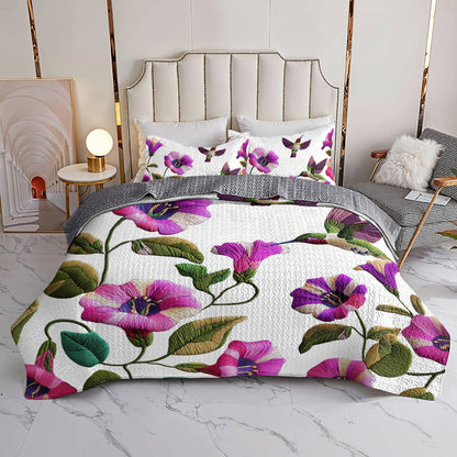 Shineful Flat Print All Season Quilt 3-teiliges Set Glamorous Hummingbirds Flowers