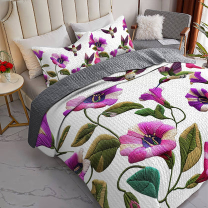 Shineful Flat Print All Season Quilt 3-teiliges Set Glamorous Hummingbirds Flowers