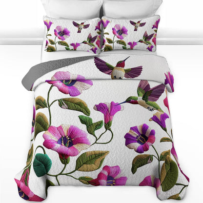 Shineful Flat Print All Season Quilt 3-teiliges Set Glamorous Hummingbirds Flowers