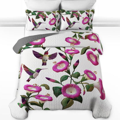 Shineful Flat Print All Season Quilt 3-teiliges Set Attraktive Kolibri Fuchsia Blumen