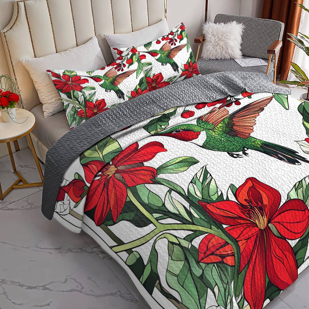 Shineful All Season Quilt 3-teiliges Set Malerische Kolibris Blumen