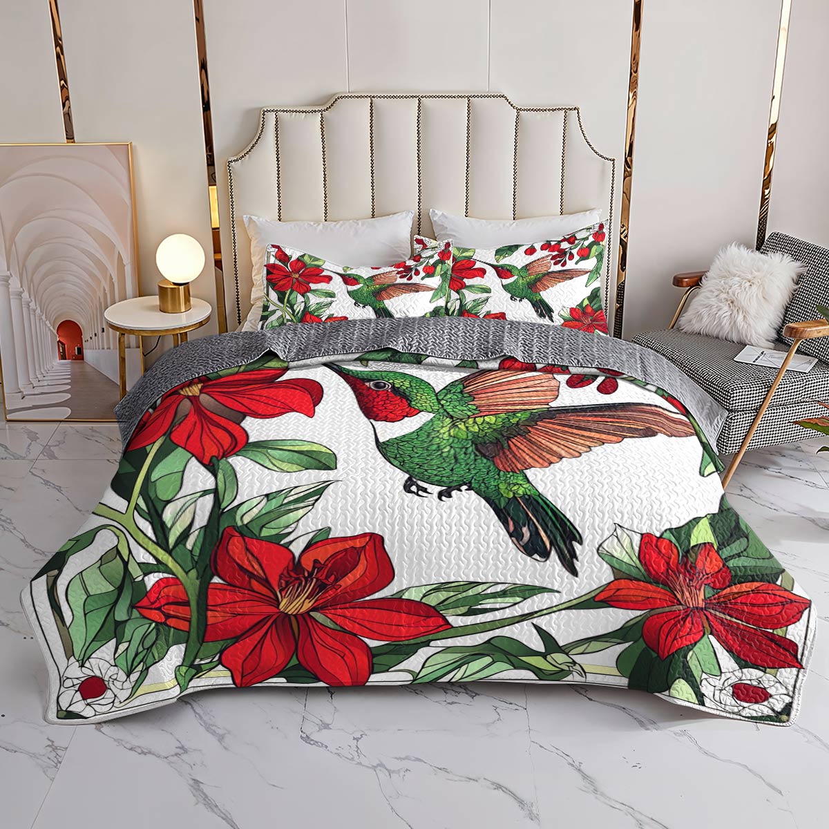 Shineful All Season Quilt 3-Piece Set Picturesque Hummingbirds Flowers